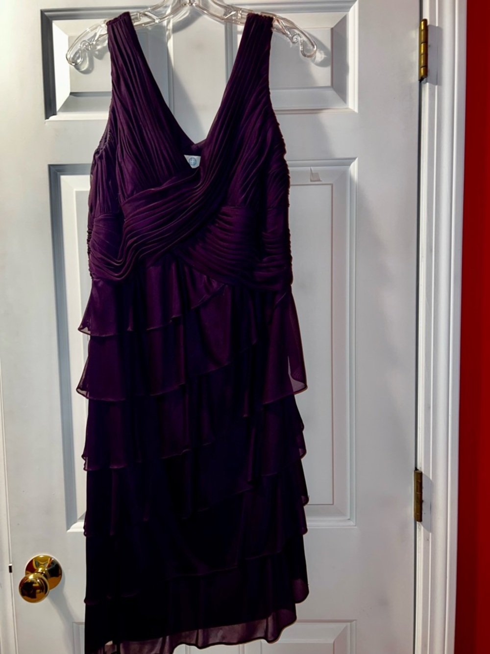 Patra Plum Tiered Chiffon V-Neck Midi Dress